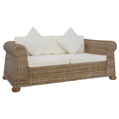 Emaga vidaxl 2-osobowa sofa z poduszkami, naturalny rattan