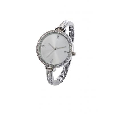 Zegarek na metalowej bransoletce, zdobiony kryształami swarovskiego® bonprix srebrny kolor