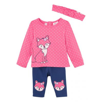 Shirt niemowlęcy + legginsy + opaska na włosy (3 części), bawełna organiczna bonprix różowo-kobaltowy