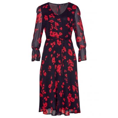 Sukienka szyfonowa bonprix czarno-czerwony z nadrukiem
