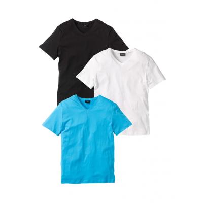 T-shirt z dekoltem w serek (3 szt.) bonprix biały + turkusowy + czarny