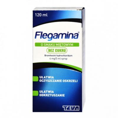 Flegamina, 4 mg/5 ml, syrop o smaku miętowym, bez cukru, 120 ml