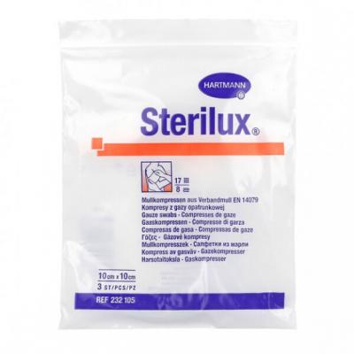 Sterilux, kompresy jałowe, 17-nitkowe, 8 warstwowe, 10 cm x 10 cm, 3 szt.