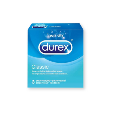 Durex Classic, prezerwatywy ze środkiem nawilżającym, 3 szt.