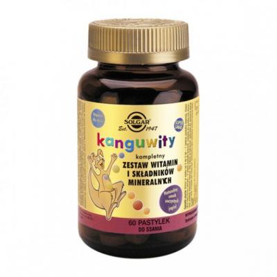 Solgar Kanguwity Zestaw witamin i minerałów, pastylki do ssania o smaku jagodowym, 60 szt.