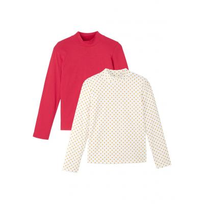 Shirt dziewczęcy z golfem (2 szt.), bawełna organiczna bonprix czerwono-biel wełny z nadrukiem