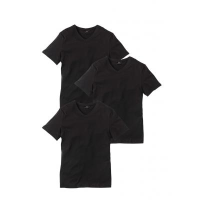 T-shirt z dekoltem w serek (3 szt.) bonprix 3x czarny