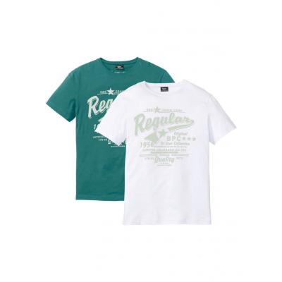 T-shirt z nadrukiem (2 szt.) bonprix zielony jodłowy + biały z nadrukiem
