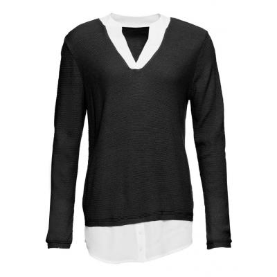 Sweter z koszulową wstawką bonprix czarny