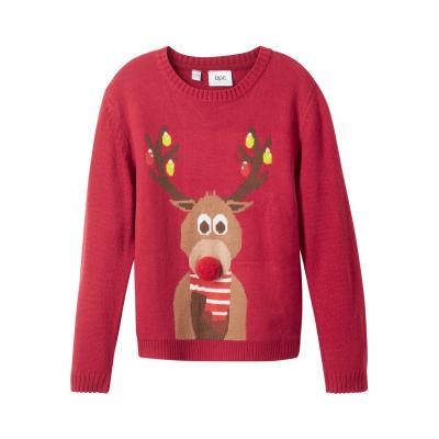 Sweter chłopięcy z bożonarodzeniowym motywem bonprix ciemnoczerwony