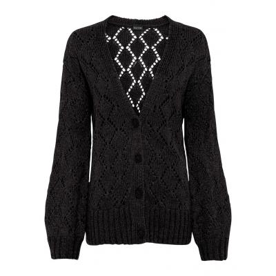 Sweter rozpinany w ażurowy wzór bonprix czarny