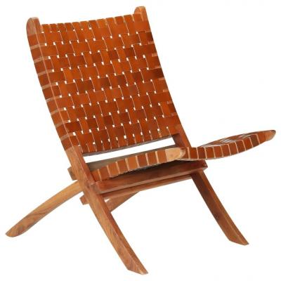 Emaga vidaxl krzesło składane, brązowe, skóra naturalna