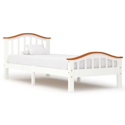 Emaga vidaxl rama łóżka, biel i kolor dębu, lite drewno sosnowe, 90 x 200 cm