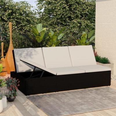 Emaga vidaxl rozkładane łóżko ogrodowe z poduszką, polirattan, czarne