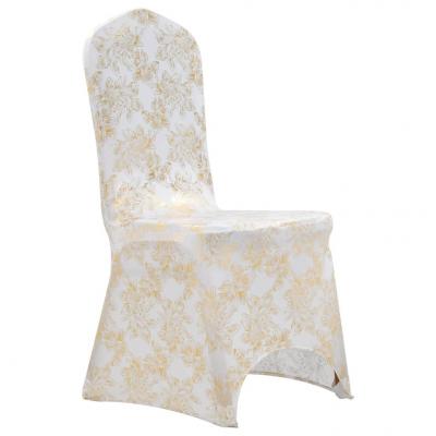 Emaga vidaxl elastyczne pokrowce na krzesła, 6 szt., białe, złoty nadruk