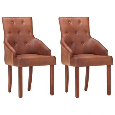 Emaga vidaxl krzesła stołowe, 2 szt., brązowe, naturalna kozia skóra