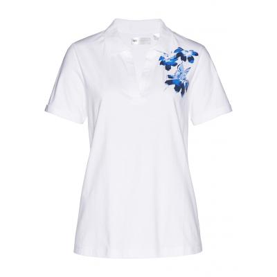 Shirt polo bonprix biało-ciemnoniebieski z nadrukiem