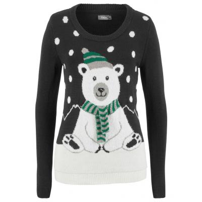 Sweter z bożonarodzeniowym motywem bonprix czarny wzorzysty