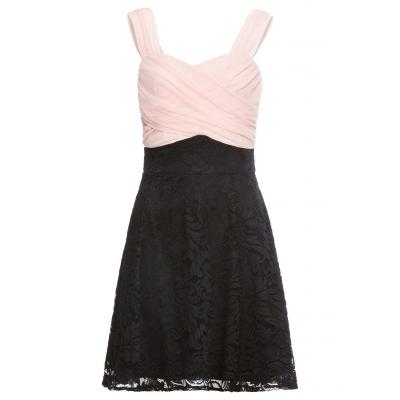 Sukienka z koronkową częścią spódnicową bonprix różowo-czarny