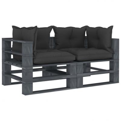 Emaga vidaxl ogrodowa sofa 2-osobowa z palet, z czarnymi poduszkami, drewno