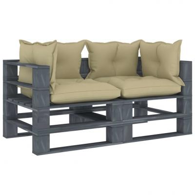 Emaga vidaxl ogrodowa sofa 2-osobowa z palet, z kremowymi poduszkami, drewno