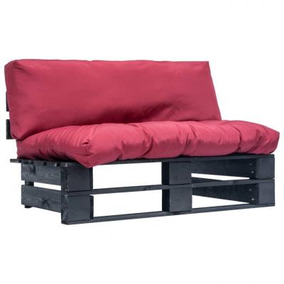 Emaga vidaxl sofa ogrodowa z palet z czerwonymi poduszkami, sosna