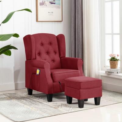Emaga vidaxl fotel masujący z podnóżkiem, winna czerwień, obity tkaniną