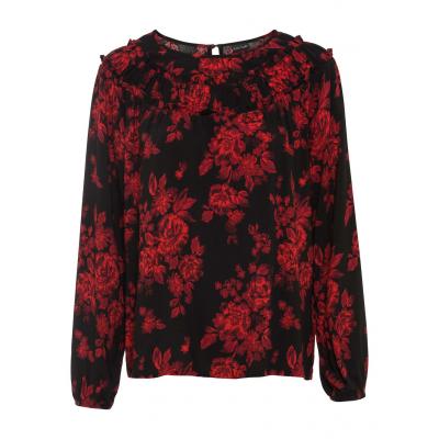 Bluzka tunikowa bonprix czarno-czerwony w kwiaty
