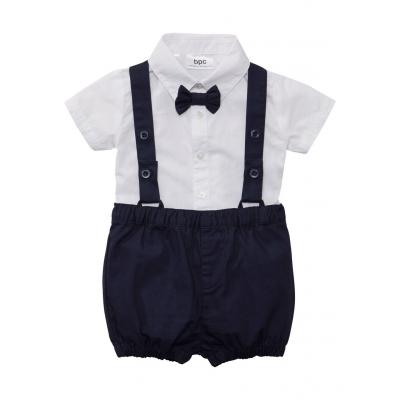Koszula niemowlęca + mucha + spodnie (3 części) bonprix biało-ciemnoniebieski