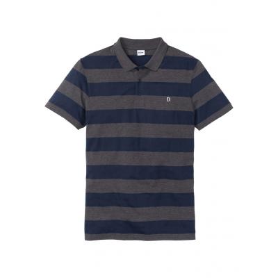 Shirt polo z małym haftem, krótki rękaw bonprix antracytowy melanż - ciemnoniebieski w paski