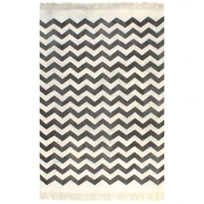 Emaga vidaxl dywan typu kilim, bawełna, 120 x 180 cm, czarno-biały ze wzorem