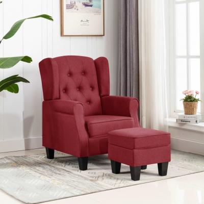 Emaga vidaxl fotel z podnóżkiem, winna czerwień, tapicerowany tkaniną