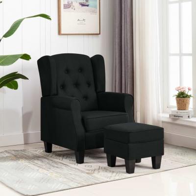 Emaga vidaxl fotel z podnóżkiem, czarny, tapicerowany tkaniną