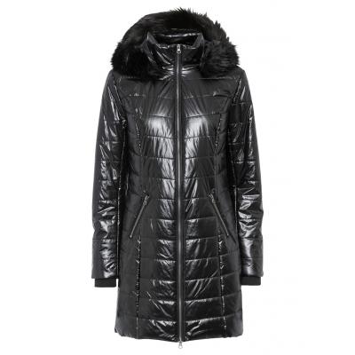 Płaszcz pikowany w metalicznym kolorze z kapturem bonprix czarny