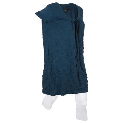 Długa tunika z kreszowanego materiału + legginsy 3/4 bonprix ciemnoniebiesko-biel wełny