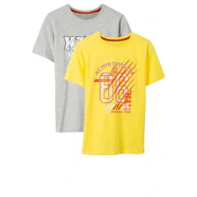 T-shirt (2 szt.) bonprix jasnoszary melanż + żółty