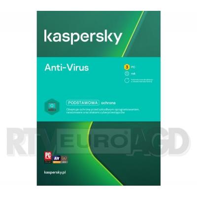 Kaspersky Anti-Virus 3PC/1Rok (Kod)