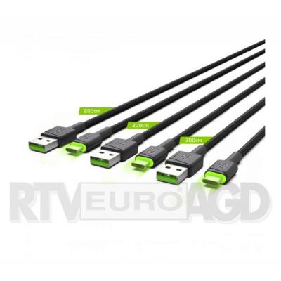 Green Cell Zestaw 3x kabel Ray USB-C 2m z zielonym podświetleniem LED