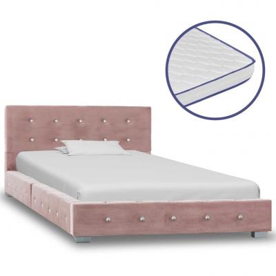 Emaga vidaxl łóżko z materacem memory, różowe, aksamit, 90 x 200 cm