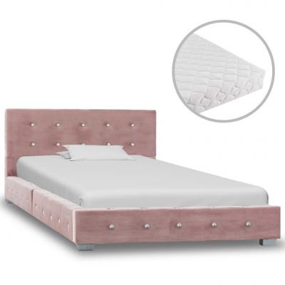 Emaga vidaxl łóżko z materacem, różowe, aksamit, 90 x 200 cm
