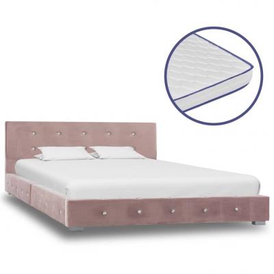 Emaga vidaxl łóżko z materacem memory, różowe, aksamit, 120 x 200 cm