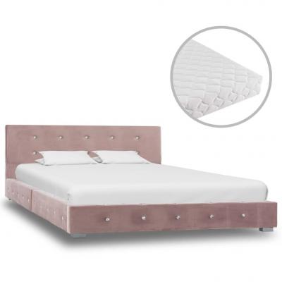 Emaga vidaxl łóżko z materacem, różowe, aksamit, 120 x 200 cm