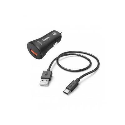Ładowarka Samochodowa 1xUSB QC3.0 + kabel USB-C czarna