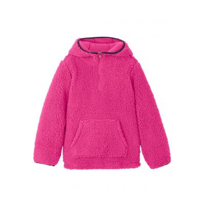 Bluza dziewczęca z polaru baranka z kapturem bonprix różowo-czarny