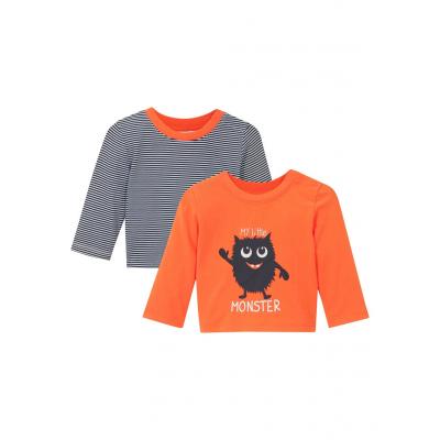 Shirt niemowlęcy z długim rękawem (2 szt.), bawełna organiczna bonprix pomarańczowo-ciemnoniebieski