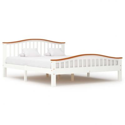 Emaga vidaxl rama łóżka, biel i kolor dębu, lite drewno sosnowe, 160x200 cm