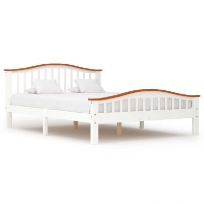 Emaga vidaxl rama łóżka, biel i kolor dębu, lite drewno sosnowe, 140x200 cm