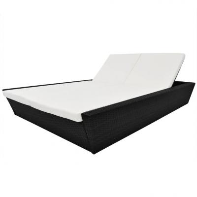Emaga vidaxl łóżko ogrodowe z poduszką, polirattan, czarne