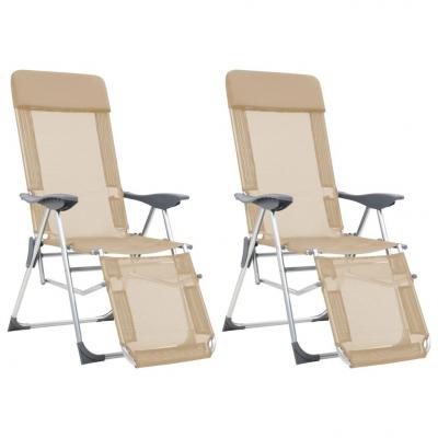 Emaga vidaxl składane krzesła turystyczne z podnóżkami, 2 szt., kremowe