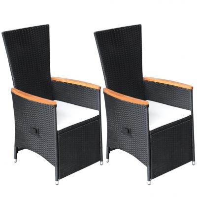 Emaga vidaxl rozkładane krzesła ogrodowe 2 szt., poduszki, rattan pe, czarne